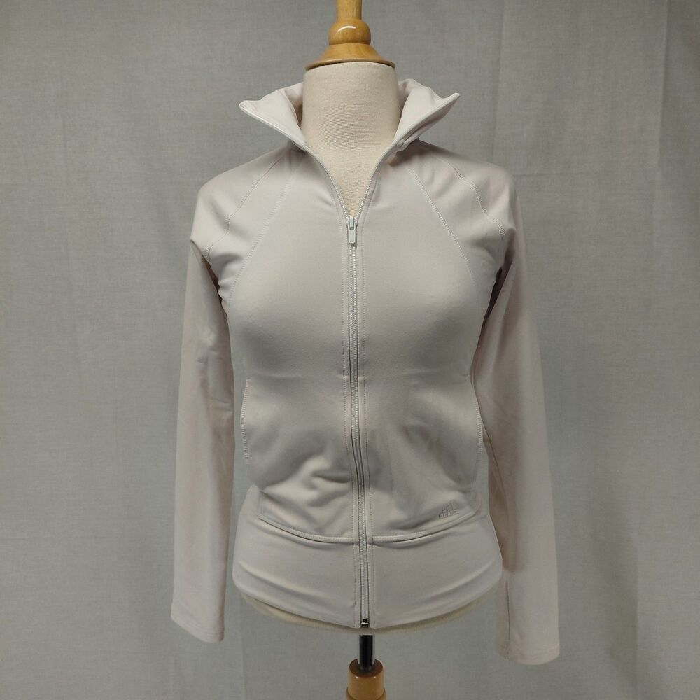 Adidas Fitted LS zip front athleisure coat off-white SZ XS